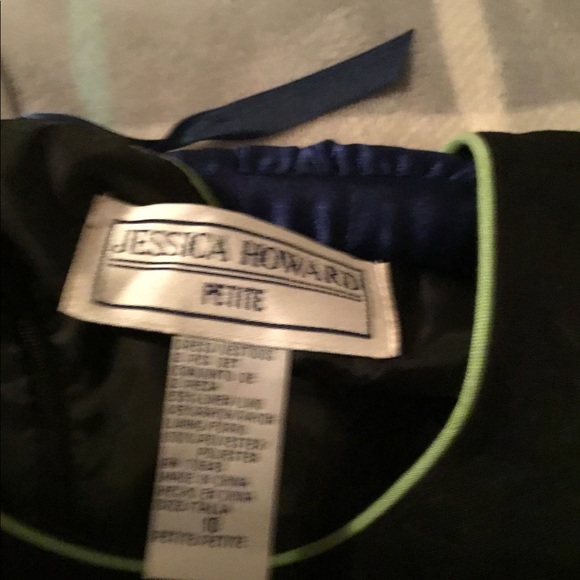 Tow piece Jessica Howard black dress with lime green embroidered flowers. - Picture 3 of 4